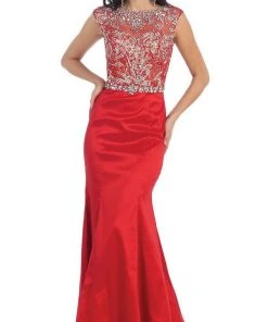 Formal Gowns May Queen - Crystal Embellished Illusion Trumpet Evening Gown