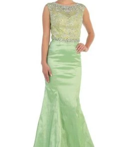 Formal Gowns May Queen - Crystal Embellished Illusion Trumpet Evening Gown