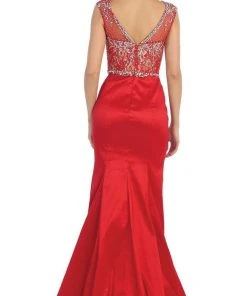 Formal Gowns May Queen - Crystal Embellished Illusion Trumpet Evening Gown