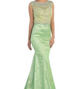 Formal Gowns May Queen - Crystal Embellished Illusion Trumpet Evening Gown