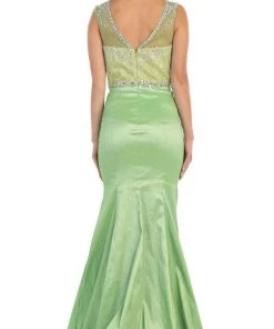 Formal Gowns May Queen - Crystal Embellished Illusion Trumpet Evening Gown