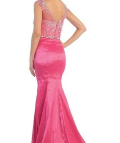 Formal Gowns May Queen - Crystal Embellished Illusion Trumpet Evening Gown
