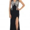 Formal Gowns May Queen - Deep V-Neck Bejeweled Fitted Evening Gown
