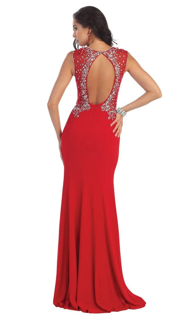 Formal Gowns May Queen - Deep V-Neck Bejeweled Fitted Evening Gown 8 Formal Gowns May Queen - Deep V-Neck Bejeweled Fitted Evening Gown