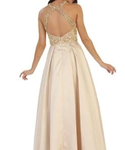 May Queen - Divine Gilt Embroidered Halter A-Line Prom Gown 15 May Queen - Divine Gilt Embroidered Halter A-Line Prom Gown