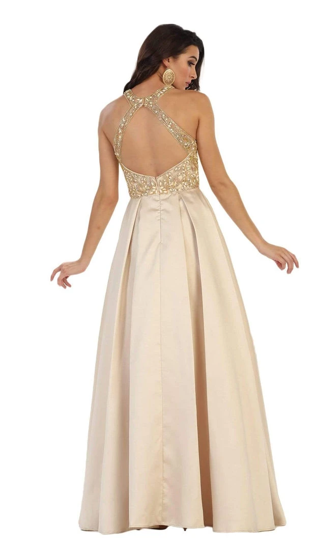May Queen - Divine Gilt Embroidered Halter A-Line Prom Gown 8 May Queen - Divine Gilt Embroidered Halter A-Line Prom Gown