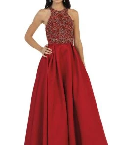 May Queen - Divine Gilt Embroidered Halter A-Line Prom Gown