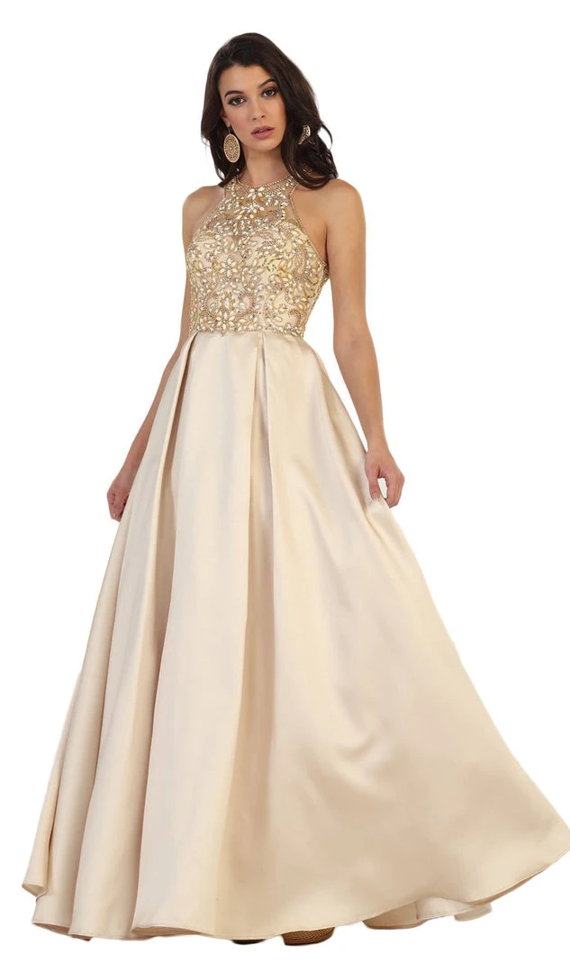 May Queen - Divine Gilt Embroidered Halter A-Line Prom Gown 7 May Queen - Divine Gilt Embroidered Halter A-Line Prom Gown