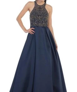 May Queen - Divine Gilt Embroidered Halter A-Line Prom Gown 16 May Queen - Divine Gilt Embroidered Halter A-Line Prom Gown