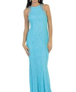 May Queen - Elegant Sleeveless Rhinestone Lace Prom Dress