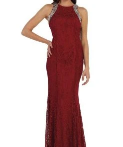 May Queen - Elegant Sleeveless Rhinestone Lace Prom Dress