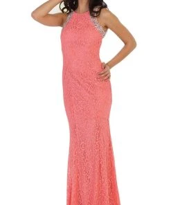 May Queen - Elegant Sleeveless Rhinestone Lace Prom Dress
