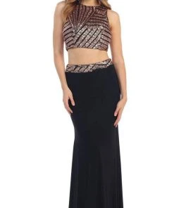 May Queen - Embellished Crop Top Two-Piece Jersey Prom Dress Formal Gowns 12 May Queen - Embellished Crop Top Two-Piece Jersey Prom Dress Formal Gowns