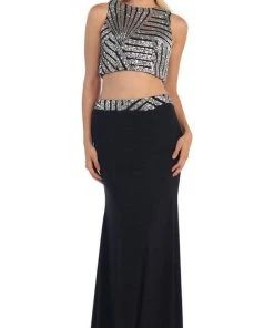 May Queen - Embellished Crop Top Two-Piece Jersey Prom Dress Formal Gowns