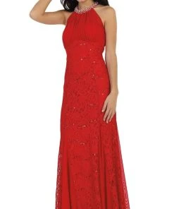 May Queen - Embellished Halter Sheath Mother Of The Bride Dress