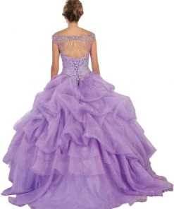 May Queen - Embellished Illusion Off-Shoulder Ruffled Quinceanera Ballgown Formal Gowns