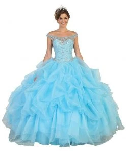 May Queen - Embellished Illusion Off-Shoulder Ruffled Quinceanera Ballgown Formal Gowns