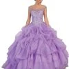 May Queen - Embellished Illusion Off-Shoulder Ruffled Quinceanera Ballgown Formal Gowns