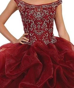 May Queen - Embellished Illusion Off-Shoulder Ruffled Quinceanera Ballgown Formal Gowns