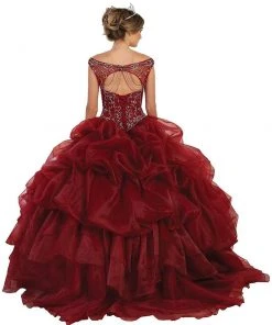 May Queen - Embellished Illusion Off-Shoulder Ruffled Quinceanera Ballgown Formal Gowns
