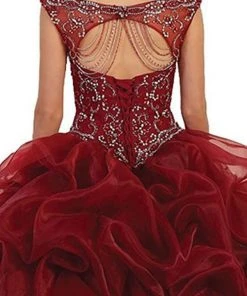 May Queen - Embellished Illusion Off-Shoulder Ruffled Quinceanera Ballgown Formal Gowns