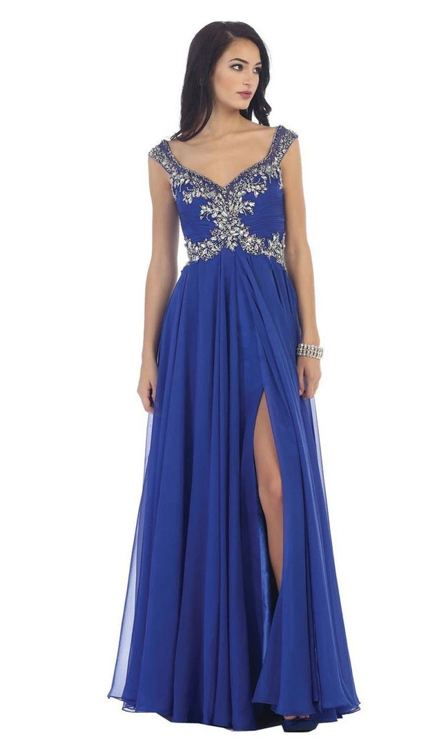 Formal Gowns May Queen - Embellished V-neck A-line Prom Dress 3 Formal Gowns May Queen - Embellished V-neck A-line Prom Dress