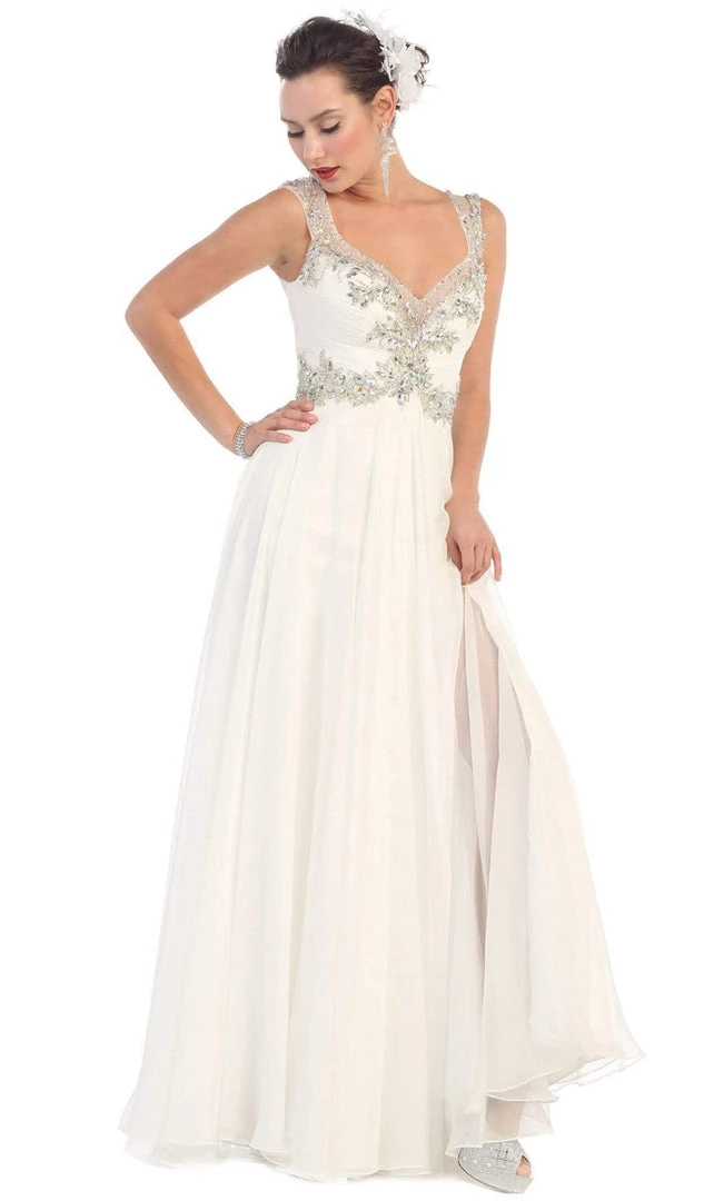 Formal Gowns May Queen - Embellished V-neck A-line Prom Dress 5 Formal Gowns May Queen - Embellished V-neck A-line Prom Dress
