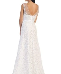 May Queen - Embroidered Lace Illusion Bateau Long Formal Dress