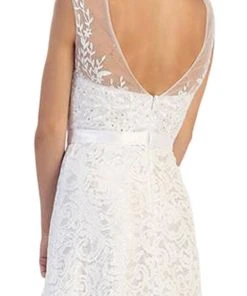 May Queen - Embroidered Lace Illusion Bateau Long Formal Dress