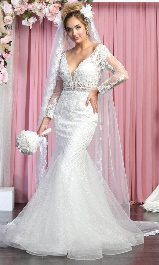 Formal Gowns May Queen - Embroidered Long Sleeve Bridal Gown RQ7896 - 1 Pc Ivory In Size 20 Available 3 Formal Gowns May Queen - Embroidered Long Sleeve Bridal Gown RQ7896 - 1 Pc Ivory In Size 20 Available