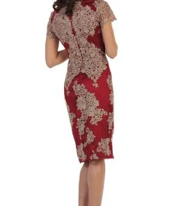 Cocktail Dresses May Queen - Embroidered Short Sleeve Column Formal Dress