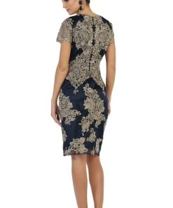 Cocktail Dresses May Queen - Embroidered Short Sleeve Column Formal Dress