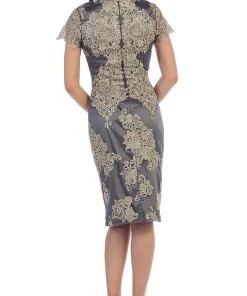 Cocktail Dresses May Queen - Embroidered Short Sleeve Column Formal Dress