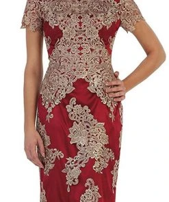 Cocktail Dresses May Queen - Embroidered Short Sleeve Column Formal Dress