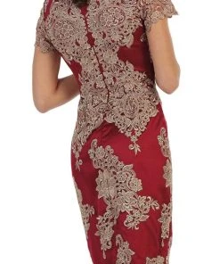 Cocktail Dresses May Queen - Embroidered Short Sleeve Column Formal Dress