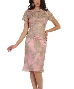 Cocktail Dresses May Queen - Embroidered Short Sleeve Column Formal Dress