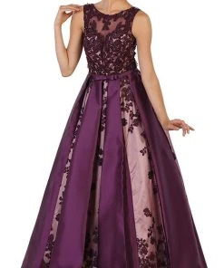 Formal Gowns May Queen - Embroidered Sleeveless Mesh Satin Evening Gown