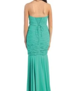 May Queen - Fashionable Embellished Strapless Ruched Bodice Long Dress