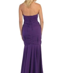 May Queen - Fashionable Embellished Strapless Ruched Bodice Long Dress