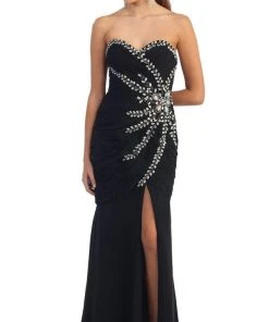 May Queen - Fashionable Embellished Strapless Ruched Bodice Long Dress