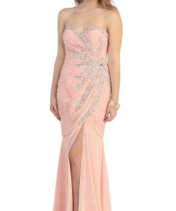 May Queen - Fashionable Embellished Strapless Ruched Bodice Long Dress