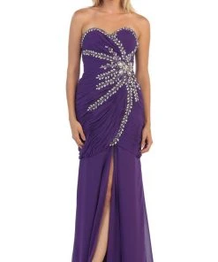 May Queen - Fashionable Embellished Strapless Ruched Bodice Long Dress