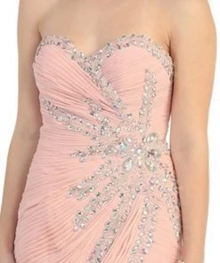 May Queen - Fashionable Embellished Strapless Ruched Bodice Long Dress
