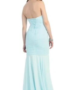 May Queen - Fashionable Embellished Strapless Ruched Bodice Long Dress