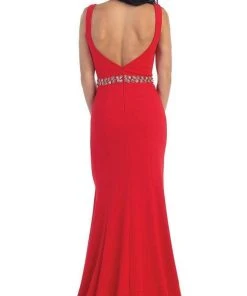 May Queen - Fitted Plunging Seamed Prom Dress