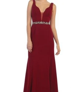 May Queen - Fitted Plunging Seamed Prom Dress