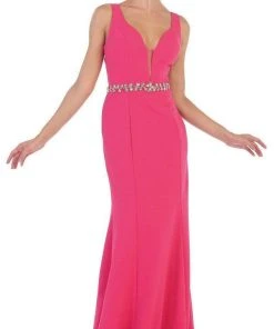 May Queen - Fitted Plunging Seamed Prom Dress
