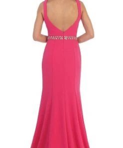 May Queen - Fitted Plunging Seamed Prom Dress
