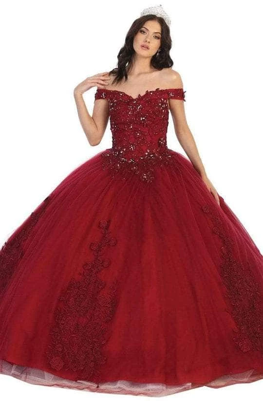 May Queen - Floral Appliqued Prom Ballgown LK136 - 1 Pc Burgundy In Size 6 Available 3 May Queen - Floral Appliqued Prom Ballgown LK136 - 1 Pc Burgundy In Size 6 Available