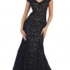 May Queen - Floral Fitted Cutout Trumpet Evening Dress Formal Gowns
